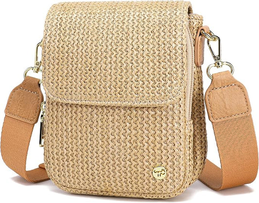 Haytijoe Faux Straw Crossbody Bags for Women Small Summer Purse RFID Woven Phone Bag Travel Beach Hawaiian Essentials Gifts