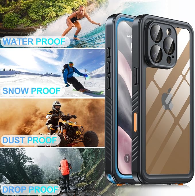 for iPhone 16 Pro Case Waterproof, Built-in Privacy Screen & HD Screen Double Front Frame [IP68 Underwater] Shockproof Dustproof Full Body Protection iPhone 16 Pro Phone Case Blue