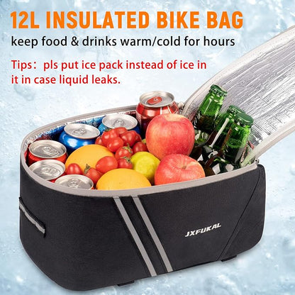 JXFUKAL Rear Bike Rack Bag with Rain Cover, 7L/9L/10L/12L Waterproof Bicycle Ebike Saddle Bag Cycling Pannier Trunk Carrier with Reflector & Adjustable Cord for Commuter Travel Outdoor