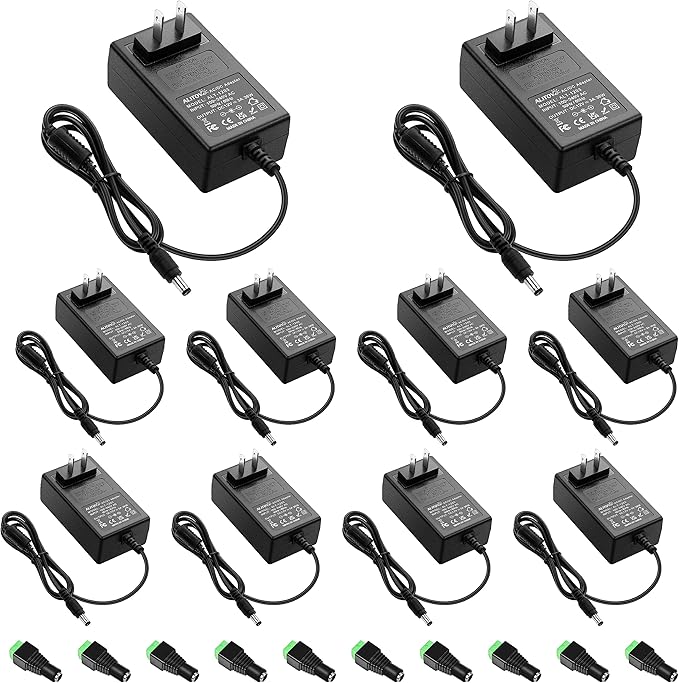 ALITOVE 12V 3A Power Supply DC 12 Volt 3A 36W AC/DC Power Adapter 100~240V AC to DC 12V Converter LED Driver Transformer 5.5mmx2.5mm for LED Strip Light CCTV Cameras System Printer,10-Pack