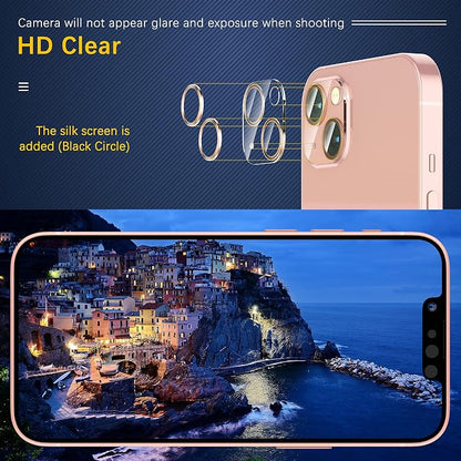 UniqueMe [3 Pack] Compatible with iPhone 13 6.1" / iPhone 13 Mini 5.4" Camera Lens Protector Tempered Glass, [Case Friendly][New Version][Scratch-Resistant][Easy Installation] - Gold Circle