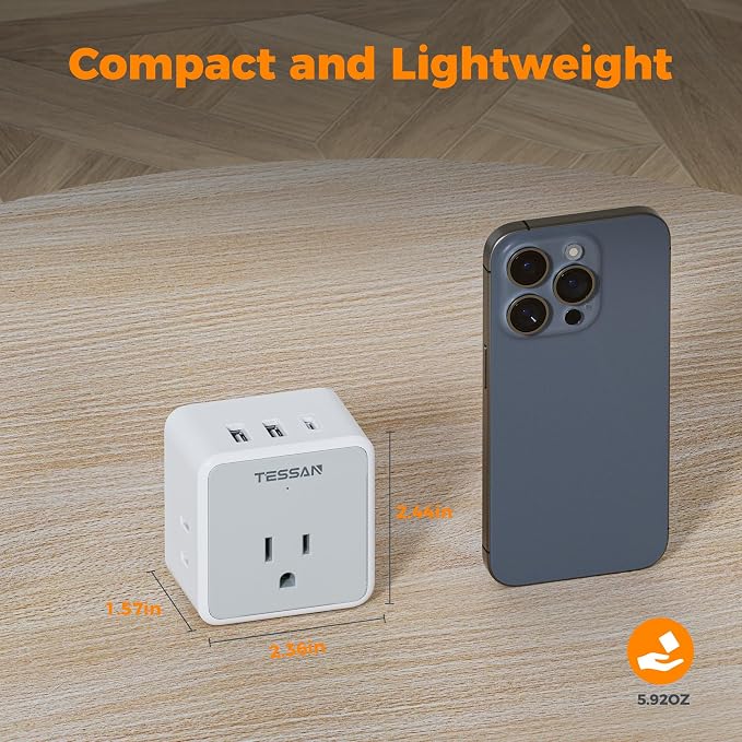 TESSAN 6-in-1 European UK Travel Plug Adapter Kit | 3 USB (1 USB C), 3 AC Outlets, Supports Type C, G, E/F, I, A, B, US to Europe UK Italy Australia Japan