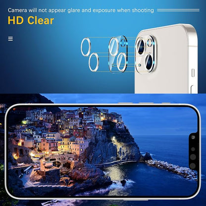 UniqueMe [3 Pack Compatible with iPhone 13 6.1" / iPhone 13 Mini 5.4" Camera Lens Protector Tempered Glass, [Case Friendly][New Version][Scratch-Resistant][Easy Installation] - Silver Circle