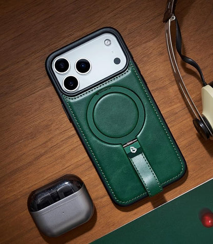 for iPhone 17 Pro Max Leather Case with Stand, Anti-Slip Grip Ring, Fits for MagSafe (Green, iPhone 17 Pro Max)