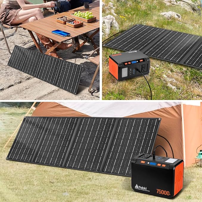 Takki 450W Peak Solar Generator 277Wh Portable Power Station with Solar Panels 40W Included 110V Pure Sine Wave AC Outlet DC USB Ports for Camping CPAP Emergency Tent Outdoor