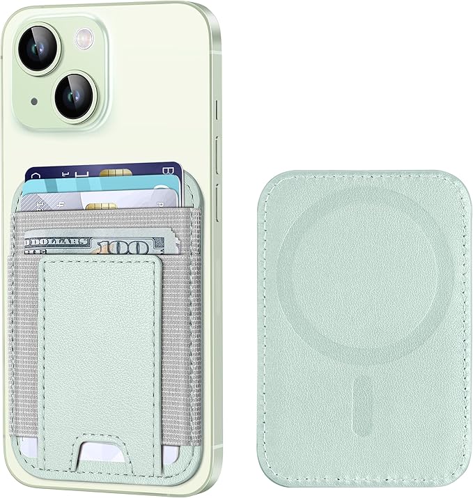 Upgraded for Magsafe Wallet, Strongest Magnetic Wallet, for iPhone Magsafe Walle t with 2 Card Slots, Magnetic Card Holder for iPhone 17/16/15/14/13/12 Series, Vegan Leather, Fit 7 Cards, Light Green