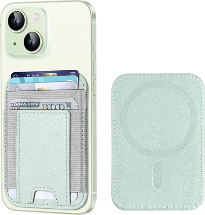 Upgraded for Magsafe Wallet, Strongest Magnetic Wallet, for iPhone Magsafe Walle t with 2 Card Slots, Magnetic Card Holder for iPhone 17/16/15/14/13/12 Series, Vegan Leather, Fit 7 Cards, Light Green