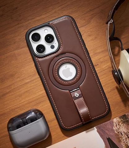 for iPhone 15 Pro Max Leather Case with Stand, Anti-Slip Grip Ring, Fits for MagSafe (Cocoa, iPhone 15 Pro Max)
