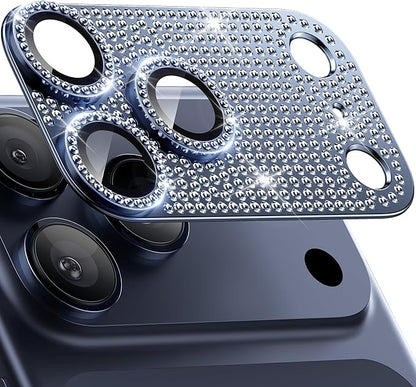 WSKEN for iPhone 17 Pro Camera Lens Protector Diamond Bling - [Not Easy to Fall][Strong Adsorption] Glitter Metal Aluminum Alloy Rear Camera Screen Cover Accessories, Deep Blue