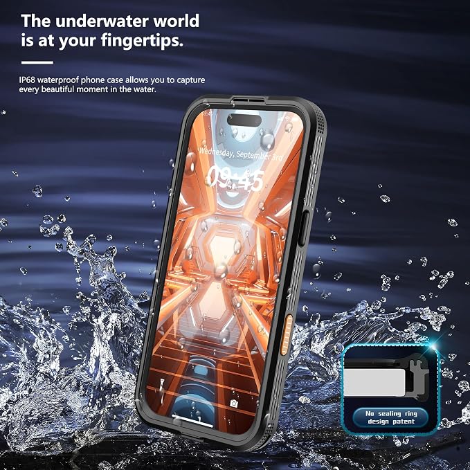 GOLDJU Magnetic for iPhone Air Case-Waterproof, Built-in Screen & Camera Protector-IP68 Underwater Full Body 16FT Military Dropproof Shockproof Case for iPhone 17 Air 6.5''- Black