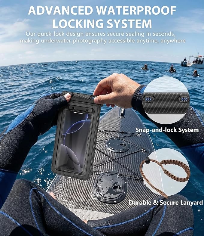 Diving Phone Case for iPhone 17 16 15 14 13 Pro Max Galaxy S25 S24 S23 Ultra, 50ft/15m Professional Waterproof Underwater Case with Real Touchscreen, Universal Camera Housing for Snorkeling (Black)