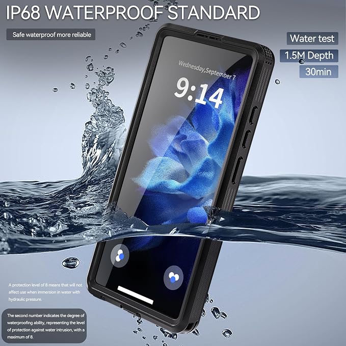 Guppy for Galaxy S25 Ultra Magnetic Waterproof Case, Built-in Screen Protector [IP68 Waterproof][14FT Military Drop proof]360° Full Body Protection Dustproof Shockproof Heavy Duty Rugged Case, Black
