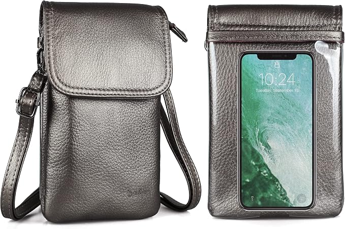 befen Genuine Leather Small Crossbody Bags for Women Cell Phone Bag Cross Body Purses,Silver Zipper