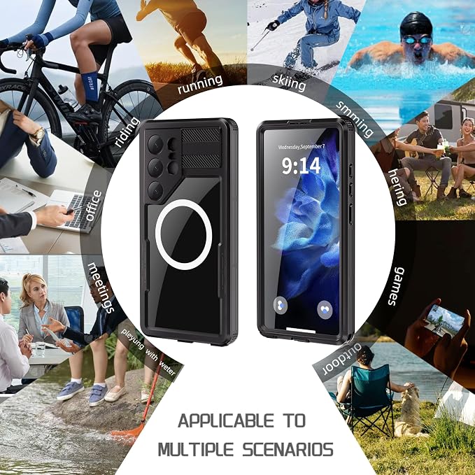 Omio for Galaxy S25 Ultra Waterproof Case Compatible with MagSafe, Magnetic Waterproof Full Body IP68 Underwater Case Built-in Screen Protector Military Grade Shockproof Case for Men Women Black