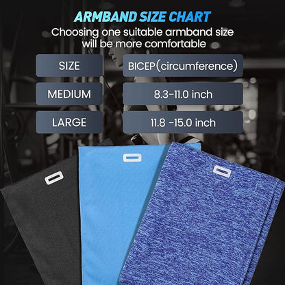 3 Pieces Running Phone Armband for Men Women, Univesal Arm Bands for Phones Below 7 Inches, Cell Phone Sleeve Holder Arm Bands for Walking Hiking Jogging Travel (Black, Gray, White-Blue, L)