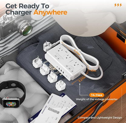 220V to 110V Voltage Converter, TESSAN Universal Travel Adapter with 4 USB Charger (1 USB C), 3 AC Sockets and EU/UK/AU/IT Plug Power Adaptor, Step Down Transformer Outlet