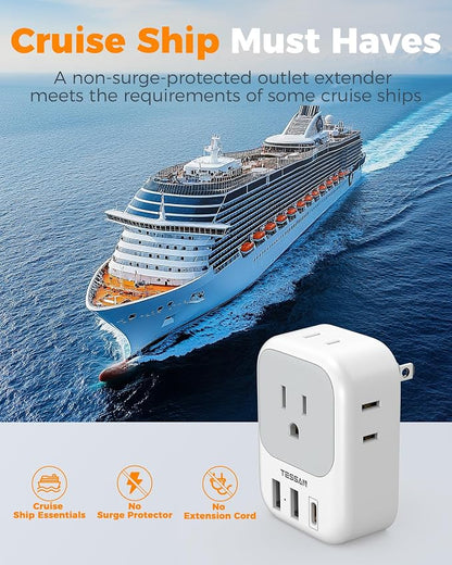 TESSAN 2 Prong to 3 Prong Outlet Adapter 2 Pack, US to Japan Plug Adapter | 4 Outlets 3 USB (1 USB C PD 20W), Outlet Adaptor US to Japan China Mexico Philippines Canada Peru Thailand Vietnam