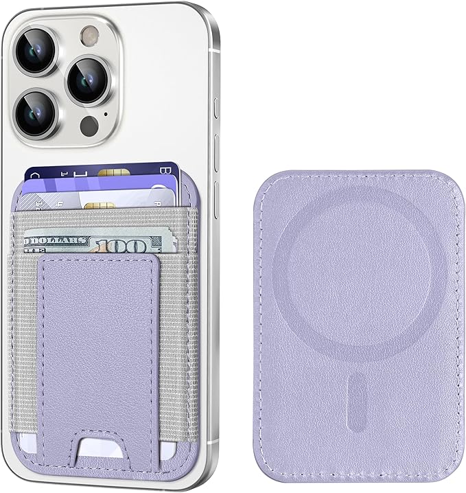 Upgraded for Magsafe Wallet, Strongest Magnetic Wallet, for iPhone Magsafe Walle t with 2 Card Slots, Magnetic Card Holder for iPhone 17/16/15/14/13/12 Series, Vegan Leather, Fit 7 Cards, Light Purple