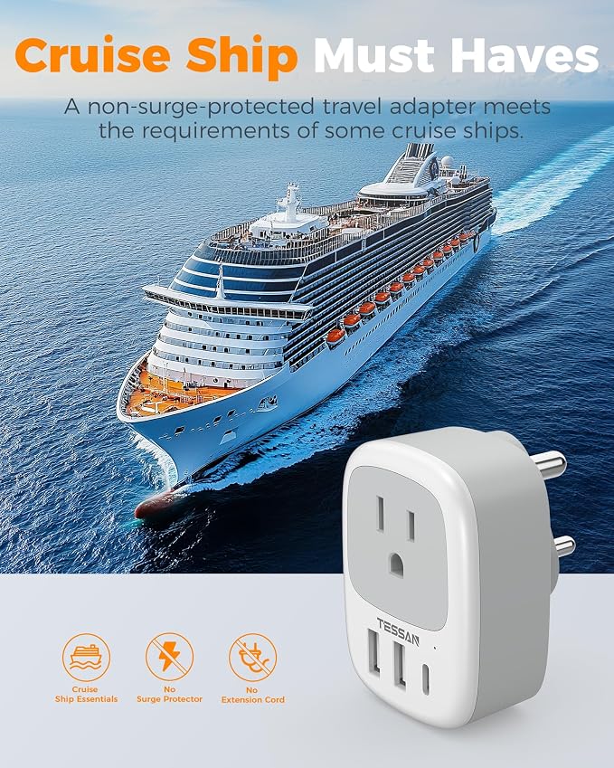 TESSAN US to India Plug Adapter, Type D Travel Adapter, 3 Pack
