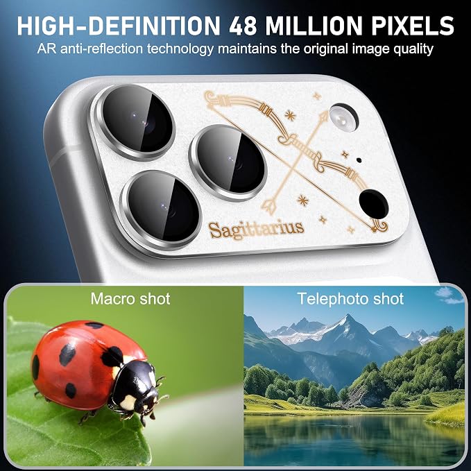 Compatible for iPhone 17 Pro Max Camera Lens Protector, Taurus Pattern, Drop Protection, Anti Scratch Full-Coverage, AR 360-Degree Protection, Camera Transmfttance HD, Easy Installation, Silver