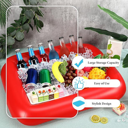 FillTouch Rectangular Inflatable Serving Bar Floating Drink Holder for Pool Inflatable Cup Holders Hot Tub Accessories, Adults Swimming Fun Drink Floats for Swimming Pool Party(Red)