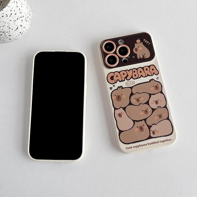 Cute Cartoon Capybara Large Window Camera Lens Protector Phone Case Compatible with iPhone Case (White,for iPhone 11 Pro Max)