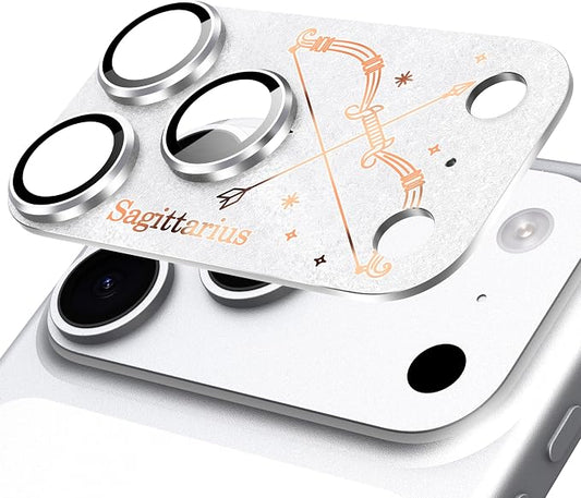 Compatible for iPhone 17 Pro Camera Lens Protector, Sagittarius Pattern, Drop Protection, Anti Scratch Full-Coverage, AR 360-Degree Protection, Camera Transmfttance HD, Easy Installation, Silver