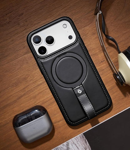 for iPhone 17 Pro Max Leather Case with Stand, Anti-Slip Grip Ring, Fits for MagSafe (Black, iPhone 17 Pro Max)