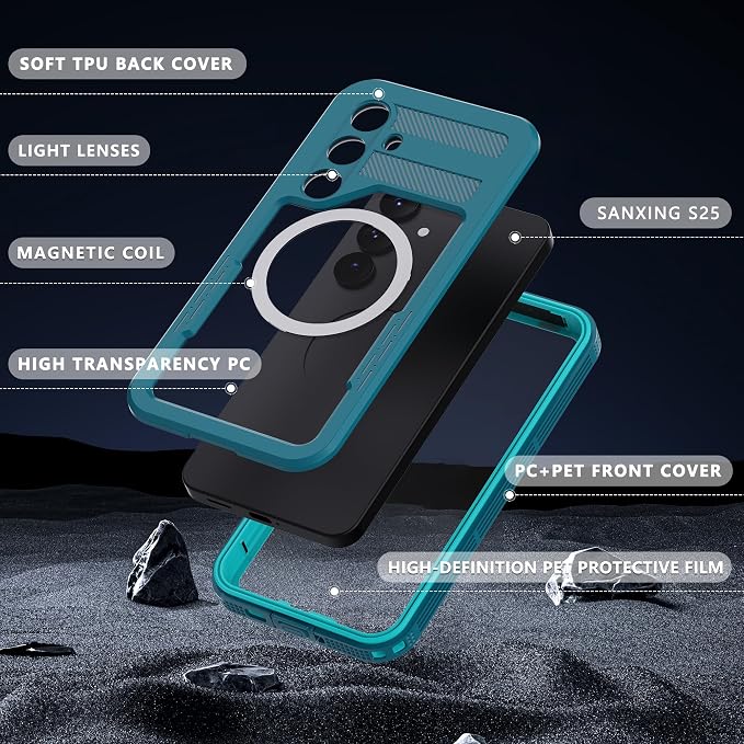 Omio Designed for Galaxy S25 Waterproof Case Compatible with MagSafe, Magnetic Waterproof Full Body IP68 Underwater Case Built-in Screen Protector Military Grade Shockproof Case for Men Women Teal