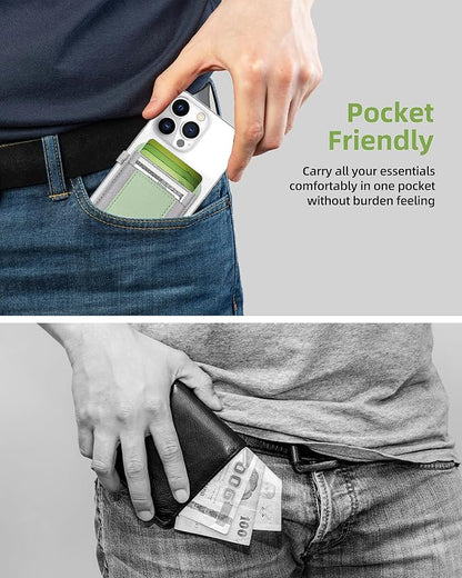 ExtreLife For Magsafe Wallet, Strongest Magnetic Wallet for iPhone 17/16/15/14/13/12 Series, Magnetic Card Holder with 2 Card Slots, RFID Blocking, Vegan Leather, Hold 7 Cards, Light Green