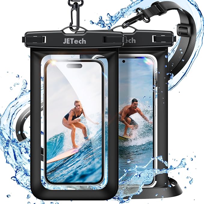 JETech Waterproof Phone Pouch, 2 Pack Water Proof Case for iPhone 17e 17 16e 16 15 14 Air Pro Max Plus, Galaxy S26 S25 Ultra, Pixel 10 Series and Others up to 7.2 Inch, IPX8 Dry Bag (Black+Black)