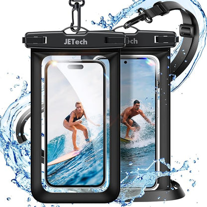 JETech Waterproof Phone Pouch, 2 Pack Water Proof Case for iPhone 17e 17 16e 16 15 14 Air Pro Max Plus, Galaxy S26 S25 Ultra, Pixel 10 Series and Others up to 7.2 Inch, IPX8 Dry Bag (Black+Black)