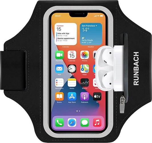 Armband for Samsung Galaxy S26 Ultra/S25 Ultra/S24 Ultra/S23 Ultra/S22 Ultra/S21 Ultra/S20 Ultra/S26+/S25+/S24+/S23+/S22+/S21+/S20+/S10+/S9+/S8+, with Zipper Pocket for for Galaxy Buds (Black)