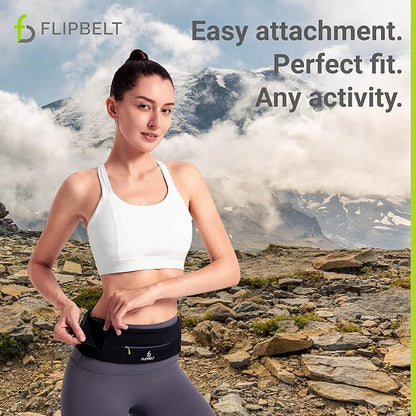 FlipBelt Adjustable Running Belt, Fitness and Running Fanny Pack for Women and Men, Non Chafing Waist Band Pack for Phone Keys Money, Moisture Wicking Storage Belt, USA Company