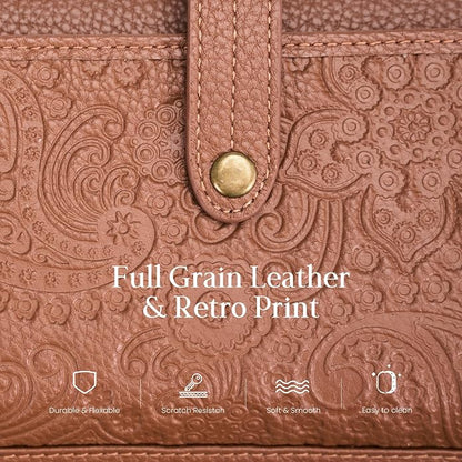 befen Leather Wristlet Wallet for Women Cell Phone Purse with Built in Wallet Vintage Leather Crossdody Bag Clutch Purse