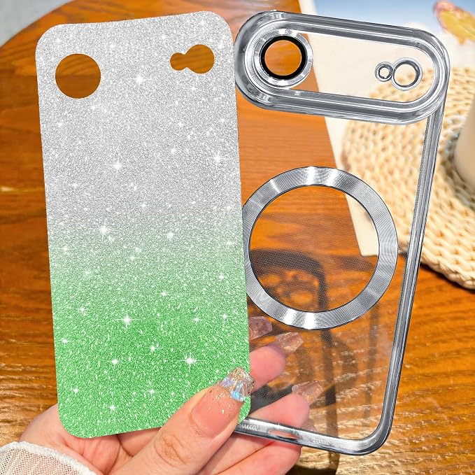 Hython for iPhone Air Case Glitter Clear Magnetic Phone Cases [Compatible with MagSafe] Full Camera Lens Protector Sparkle Luxury Plating Slim Shockproof Protective Cover Women, Gradient Silver
