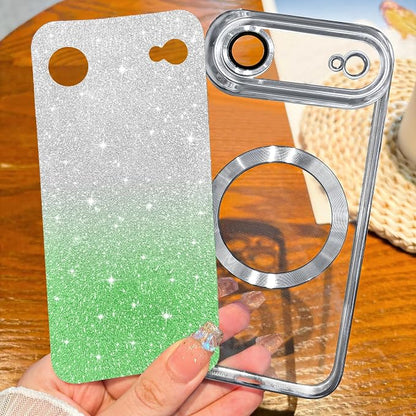 Hython for iPhone Air Case Glitter Clear Magnetic Phone Cases [Compatible with MagSafe] Full Camera Lens Protector Sparkle Luxury Plating Slim Shockproof Protective Cover Women, Gradient Silver