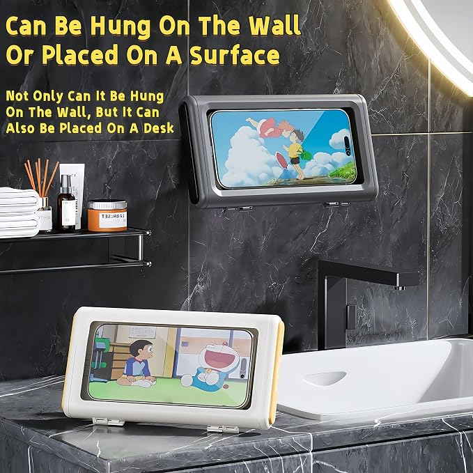 360° Shower Phone Holder Waterproof with Rotating Mount - Shower Phone Pouch for 4-7 Inch Devices - Adjustable, Touchscreen-Friendly, No-Drill Design for Bathroom, Kitchen & Gym