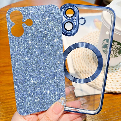 Hython for iPhone 17 Case Glitter Clear Magnetic Phone Cases [Compatible with MagSafe] Full Camera Lens Protector Sparkle Luxury Plating Slim Shockproof Protective Cover Women, Deep Blue