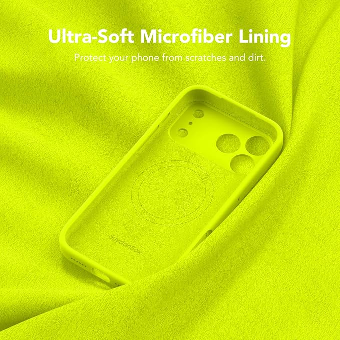 Magnetic for iPhone 17 Pro Max Case, Compatible with MagSafe, [Full Camera Protection][Screen Protector] Silicone Shockproof Protective Phone Case for iPhone 17 Pro Max, Fluorescent Green
