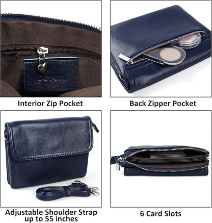 befen Genuine Leather Small Crossbody Bags for Women Cell Phone Bag Cross Body Purses,Silver Zipper