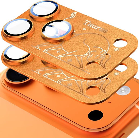 2 Pack Camera Lens Protector for iPhone 17 Pro,Taurus Pattern, AR 360-Degree Protection,Drop Protection,Anti Scratch Full-Coverage,Camera Transmfttance HD,Easy Installation,Orange