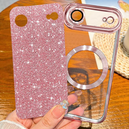 Hython for iPhone Air Case Glitter Clear Magnetic Phone Cases [Compatible with MagSafe] Full Camera Lens Protector Sparkle Luxury Plating Slim Shockproof Protective Cover Women, Pink