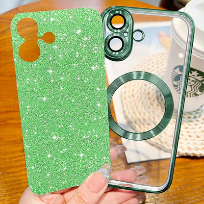 Hython for iPhone 17 Case Glitter Clear Magnetic Phone Cases [Compatible with MagSafe] Full Camera Lens Protector Sparkle Luxury Plating Slim Shockproof Protective Cover Women, Green