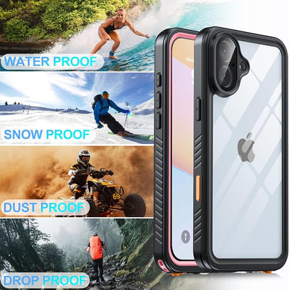 for iPhone 16 Plus Case Waterproof, Built-in Privacy Screen & HD Screen Double Front Frame [IP68 Underwater] Shockproof Dustproof Full Body Protection iPhone 16 Plus Phone Case Pink