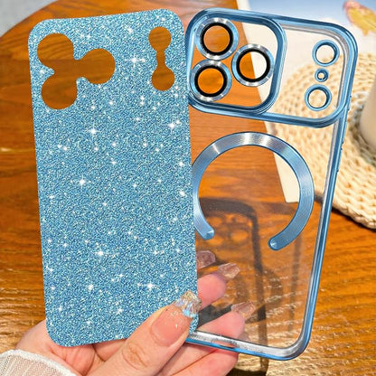 Hython for iPhone 17 Pro Case Glitter Clear Magnetic Phone Cases [Compatible with MagSafe] Full Camera Lens Protector Sparkle Luxury Plating Slim Shockproof Protective Cover Women, Light Blue