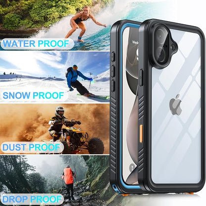 for iPhone 16 Plus Case Waterproof, Built-in Privacy Screen & HD Screen Double Front Frame [IP68 Underwater] Shockproof Dustproof Full Body Protection iPhone 16 Plus Phone Case Blue