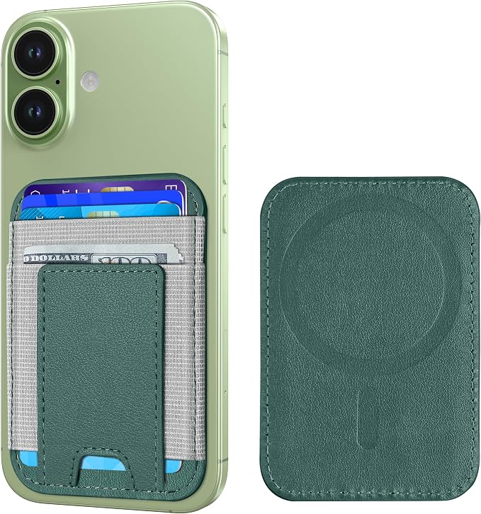 Upgraded for Magsafe Wallet, Strongest Magnetic Wallet, for iPhone Walle t Magsafe with 2 Card Slots, Magnetic Card Holder for iPhone 17/16/15/14/13/12 Series, Slim, Vegan Leather, Fit 7 Cards, Green