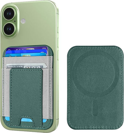 Upgraded for Magsafe Wallet, Strongest Magnetic Wallet, for iPhone Walle t Magsafe with 2 Card Slots, Magnetic Card Holder for iPhone 17/16/15/14/13/12 Series, Slim, Vegan Leather, Fit 7 Cards, Green