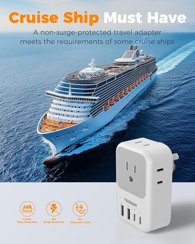 New Zealand Power Adapter 2 Pack, TESSAN PD 20W US to Australia Plug Adapter with 4 AC Outlets 4 USB Ports (2 USB C), Type I Travel Adaptor for USA to Australian Argentina China Fiji AU NZ Samoa